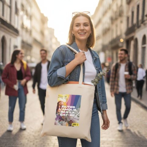 Totebag Amnesty «FAITES L’AMOUR, PAS LA GAY-RE»