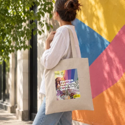 Totebag Amnesty «FAITES L’AMOUR, PAS LA GAY-RE»